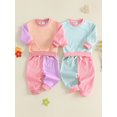 thumbnail image 3 of RUINIXCW Toddler Baby Girls Fall Outfit Contrast Color Long Sleeve Sweatshirt Pants, 3 of 8