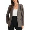 thumbnail image 1 of BLAZERS DE MUJER INSPIRE CHIC Con Solapas con Muesca, Manga Larga, Blazer de Cuadros de Un Botón, Negro Marrón L, 1 of 6