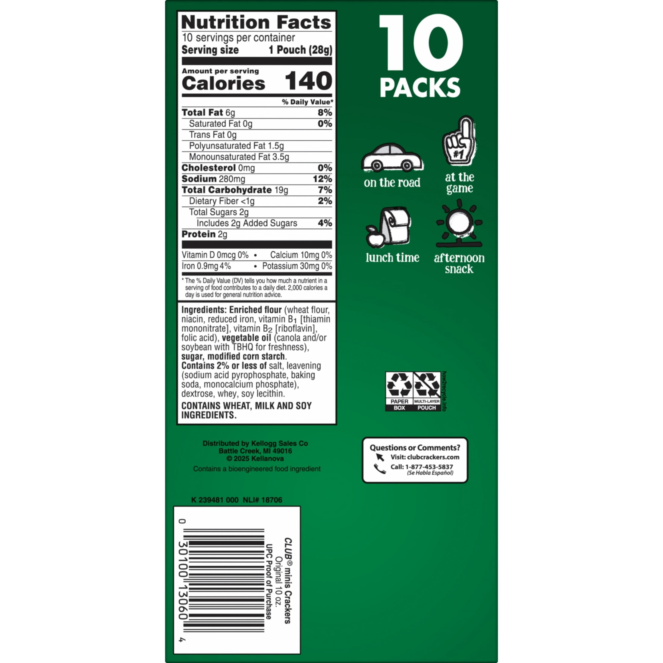 Club Minis Original Mini Crackers, Lunch Snacks, 10 Count