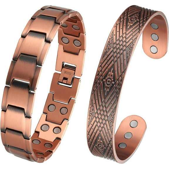 Wollet Copper Magnetic Bracelet for Men, 99.9% Pure Copper Jewelry Set of 2