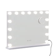 Abble 23''x18'' Large Hollywood Vanity Mirror with 15 Bulbs LED Mirror Lighted Makeup Mirror Wall Mounted & Tabletop White Metal Frame Rectangular mirror, White