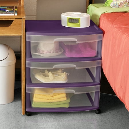 Sterilite Wide 3 Drawer Cart Moda Purple Walmart Com