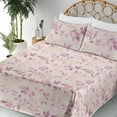 thumbnail image 3 of Ambesonne Floral Fitted & Flat Sheet with Shams 4 Pcs Set, Grunge Pastel Motifs Leaves, Calking, Plum Champagne and Magenta, 3 of 5