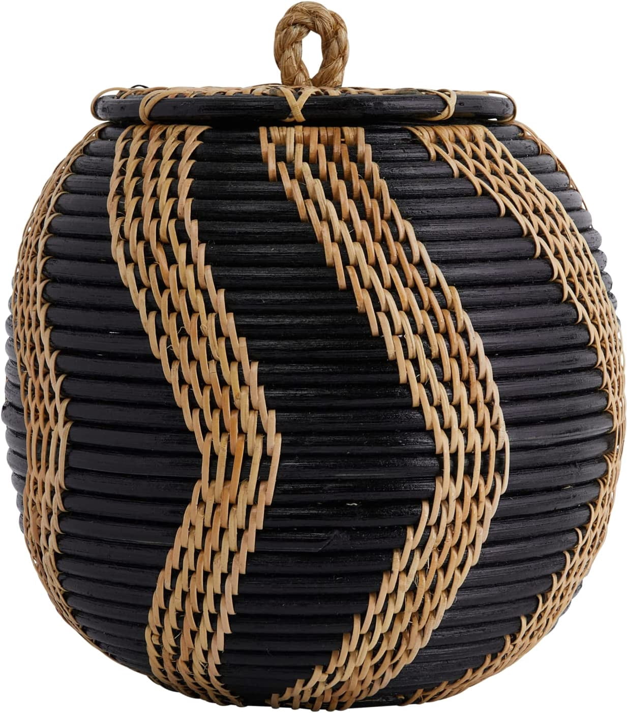 Bloomingville Decorative Handwoven Rattan Storage Basket Storage with Lid, Natural and Black