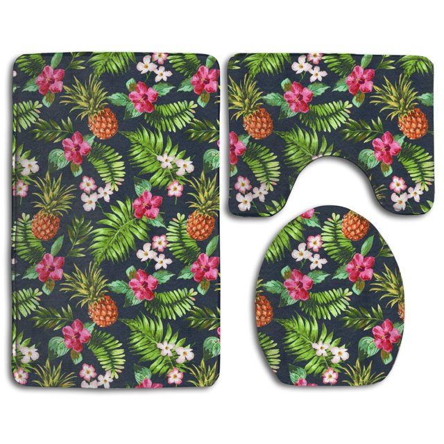 ABPHQTO Piña y flor Juego de alfombras de baño de 3 piezas Alfombra de baño Alfombra de contorno y tapa de inodoro ABPHQTO Cont-CHAPPLE-17389