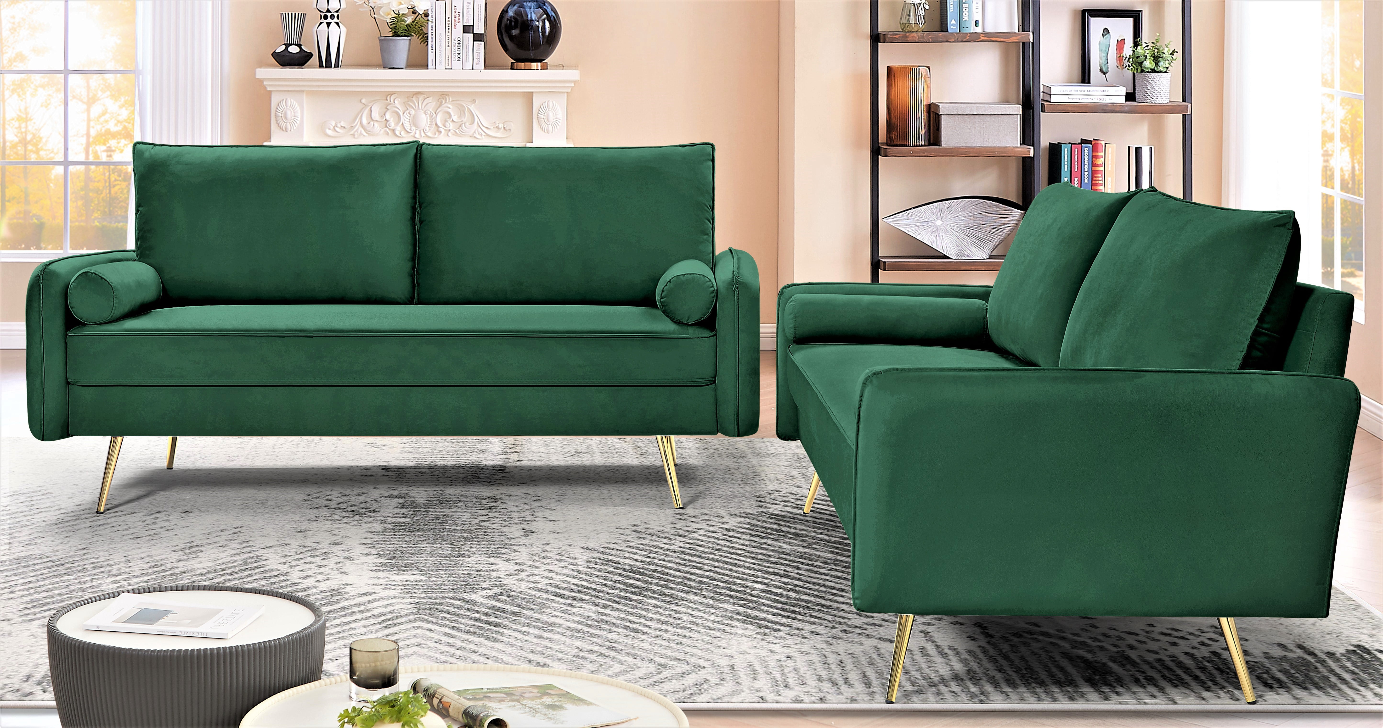 US Pride Furniture Villeda Velvet 2 PC Living Room Set Sofa & Loveseat Green