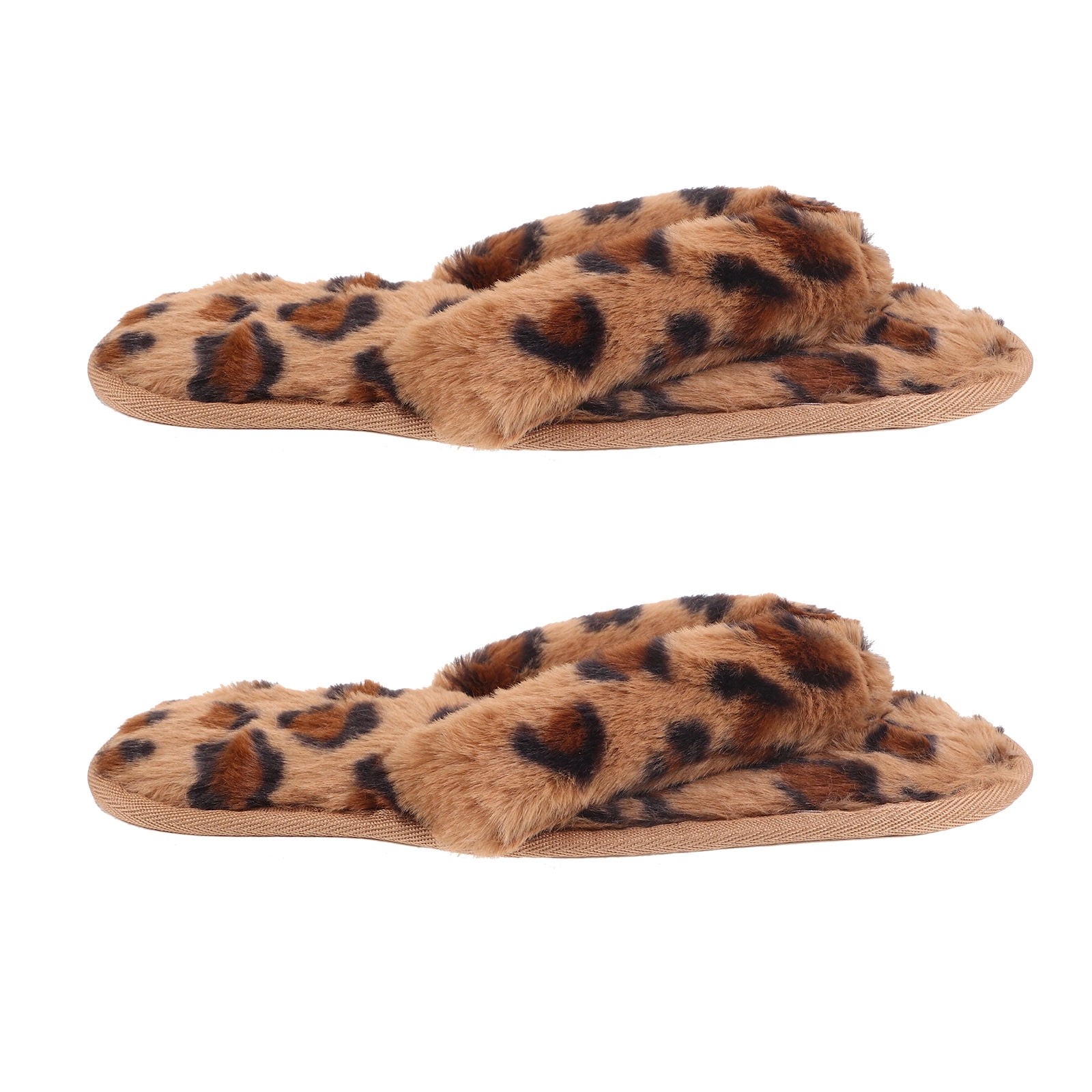 HONMEET Furry Slippers Women Leopard Plush 1 Pair Size 41 42