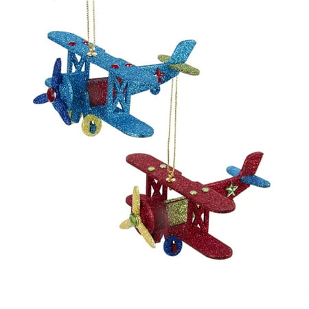 pack of 6 blue and red glitter decorative airplane pack of 6 blue and red glitter decorative airplane