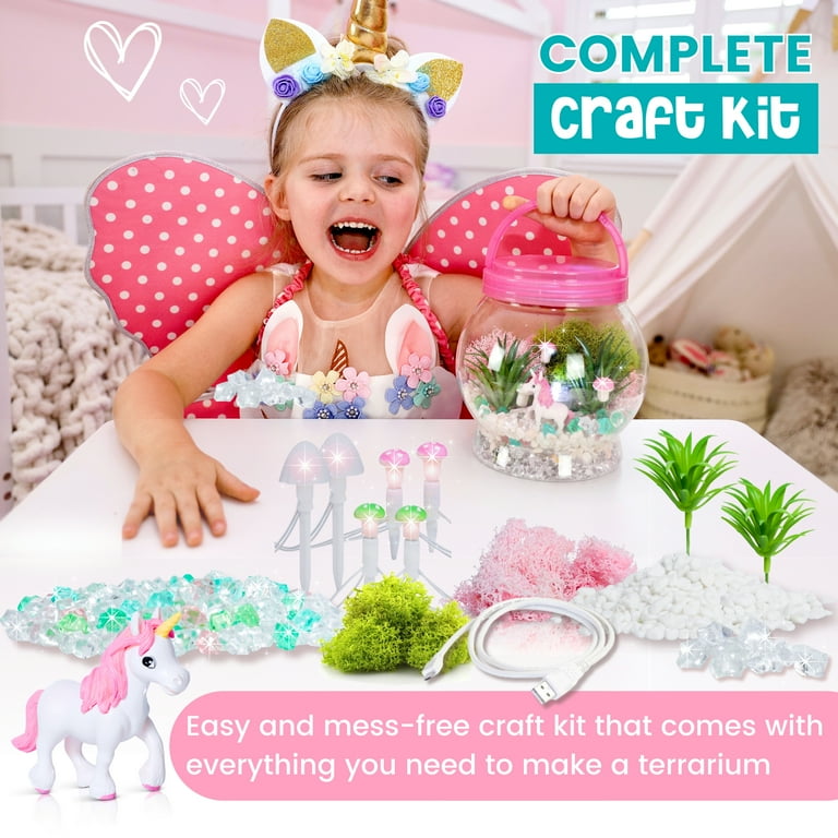 Amitié Lane Kit De Terrario Unicornio Con Luz LED – Jardín Mágico En Tarro – Manualidades Y Regalo Para Niñas +6 Años – Incluye Realidad Aumentada