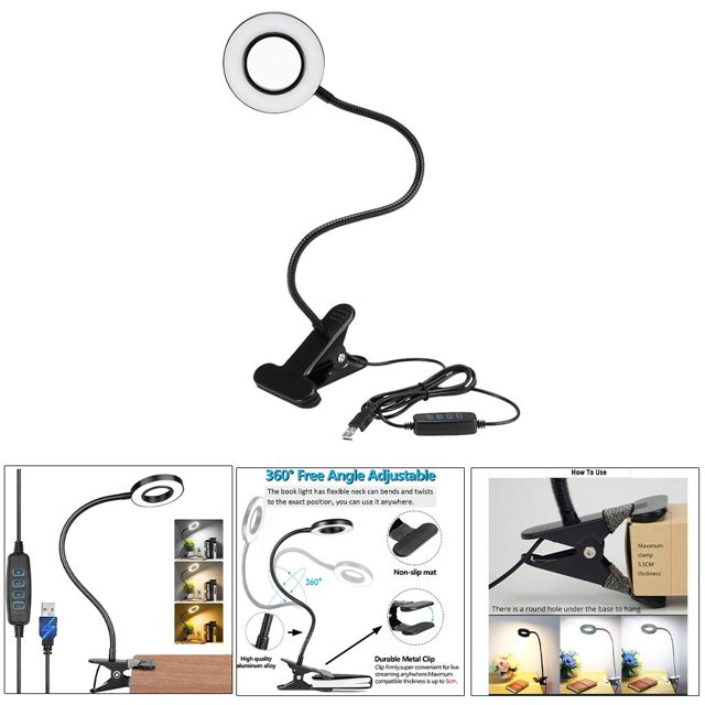 Luces de Lectura con Luz de Clip, Lámpara de Escritorio USB Modos de Color, Luz de Sujeción para Libros, Luz de Noche para , para Leer, D Yinane lámpara de escritorio Luz