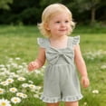 thumbnail image 2 of Gunia Girls Denim Overalls Bowknot Romper With Bow Flutter Sleeves Striped Toddler Baby Jumpsuit 6M-4Y, 2 of 5