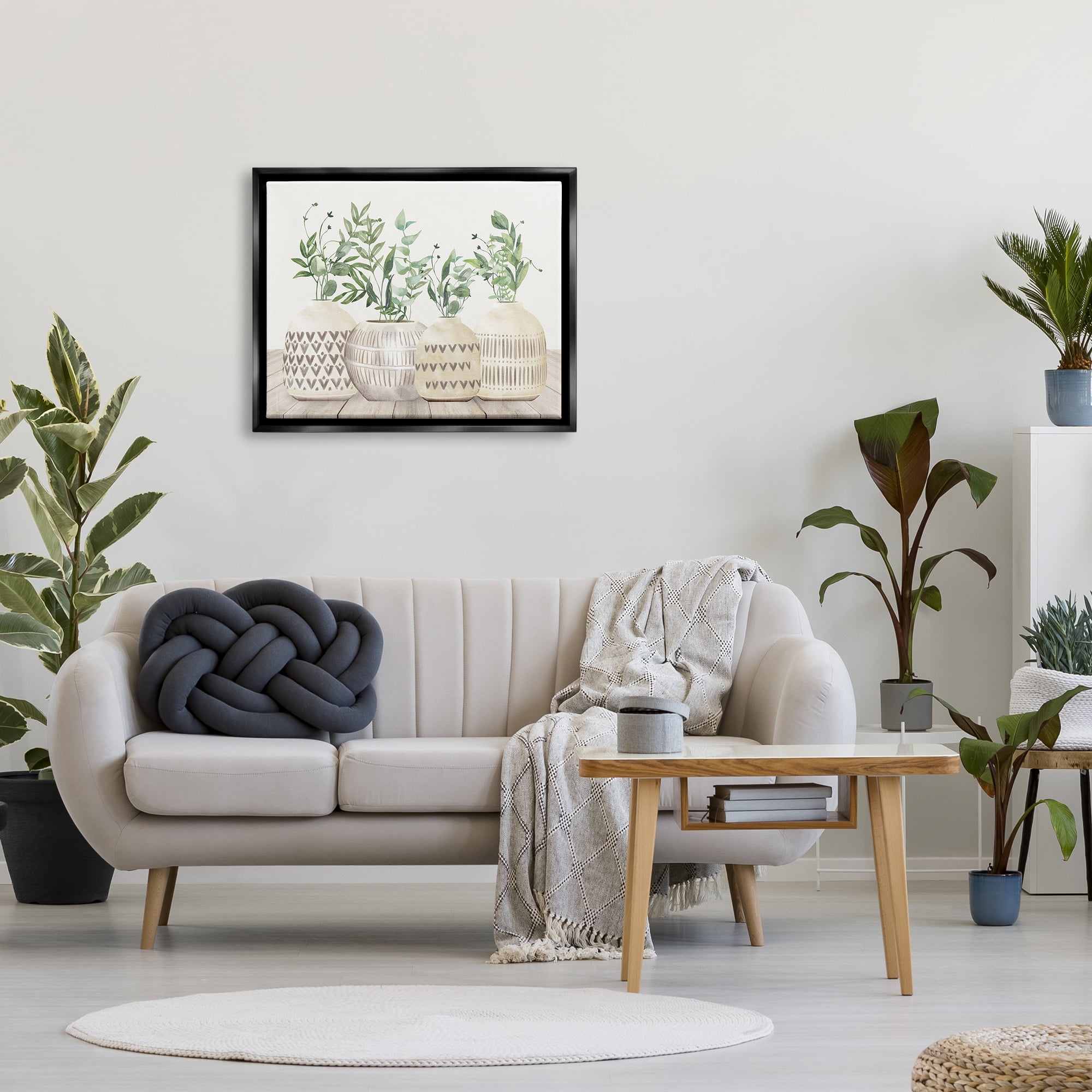 Stupell Industries Herbs in Pottery Still Life Botanical & Floral Painting Black Floater Framed Canvas Art Print Wall Art, 31 x 25