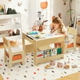 thumbnail image 4 of Gymax 4 in 1 Kids Table & Chair Set w/Reversible Graffiti & Building Blocks Tabletop White & Natural, 4 of 10