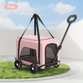 thumbnail image 1 of Portable Foldable Stainless Steel Pet Carrier Backpack with Wheels – Travel Bag for Cats & Small Dogs, Mesh Ventilation, Side Storage Pockets, Lightweight Outdoor Pet Cart, 1 of 3