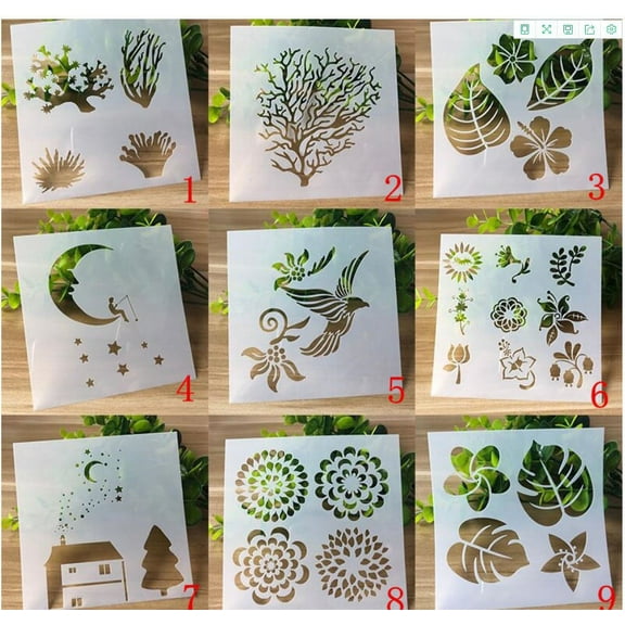 10pcs DIY Painting Templates Leaves and Flowers Scrapbook Stencil for Crafts
