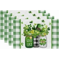 St. Patrick''s Day Placemats 12x18 Inch Set of 4 Shamrocks Plaid Mason Jar Table mats Farmhouse Rustic Holiday Kitchen Dining Table Decoration for Indoor Outdoor Dinner Party Décor GP115-18