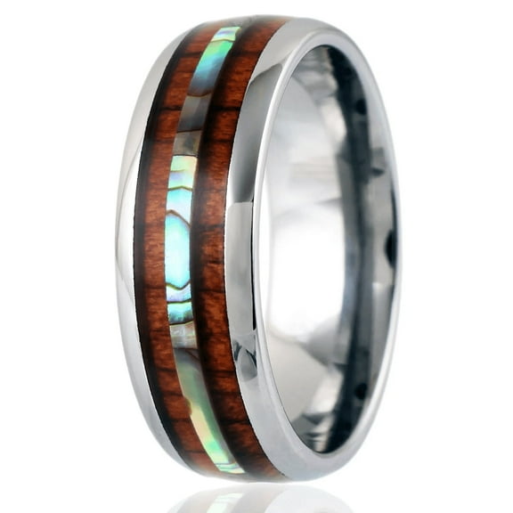 Men's Wedding Band Ring - Hawaiian Koa Wood and Abalone Inlay - Men's and Women's Wedding Rings