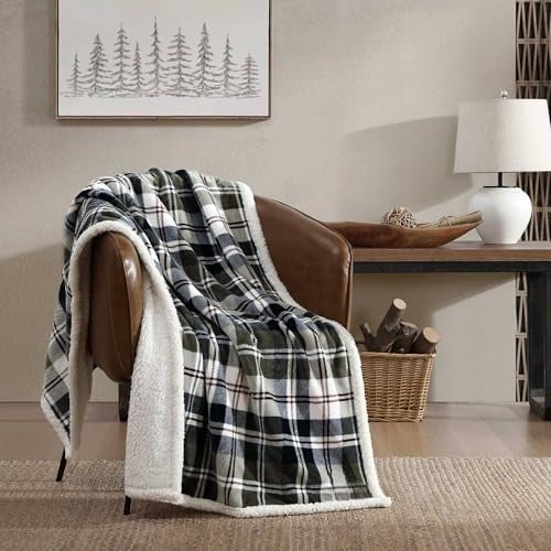 - Throw Blanket, Ultra-Soft Plush Bedding with Faux Shearling Reverse, Throw Blanket for Couch & Bed (Trailhead Plaid Green, 50" x 60")