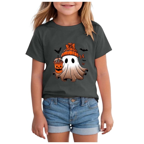 Toddler Girl Halloween Outfit Halloween T-Shirts for Toddler Girls Short Sleeve Crew Neck Printing Tees Tops Size 2-3 Years,Dark Gray