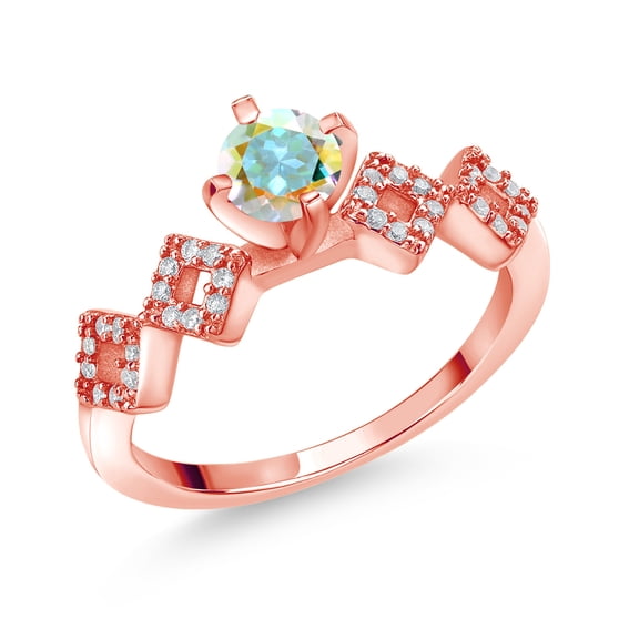 Gem Stone King 0.93 Ct Round Mercury Mist Mystic Topaz 18K Rose Gold Plated Silver Ring (Size 9)