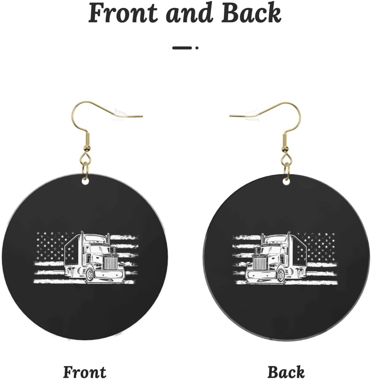 Semi Truck Driver American Flag Stylish Round Acrylic Earrings Lightweight Accommodating For All Occasions[x993]