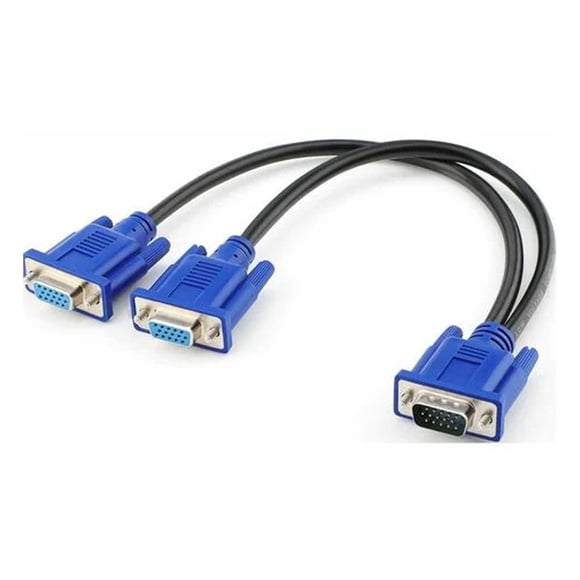 VGA 1-to-2 Dual Monitor Splitter Cable, 1FT VGA Male to 2 Female Y-Adapter for Mirror Display, Black