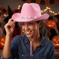 thumbnail image 6 of Women's Western Cowboy Hat Rhinestone Cowboy Cowgirl Hat Glitter Wide Brim Felt Fedora Hats Unisex Rolled up Caps Pink One Size, 6 of 8
