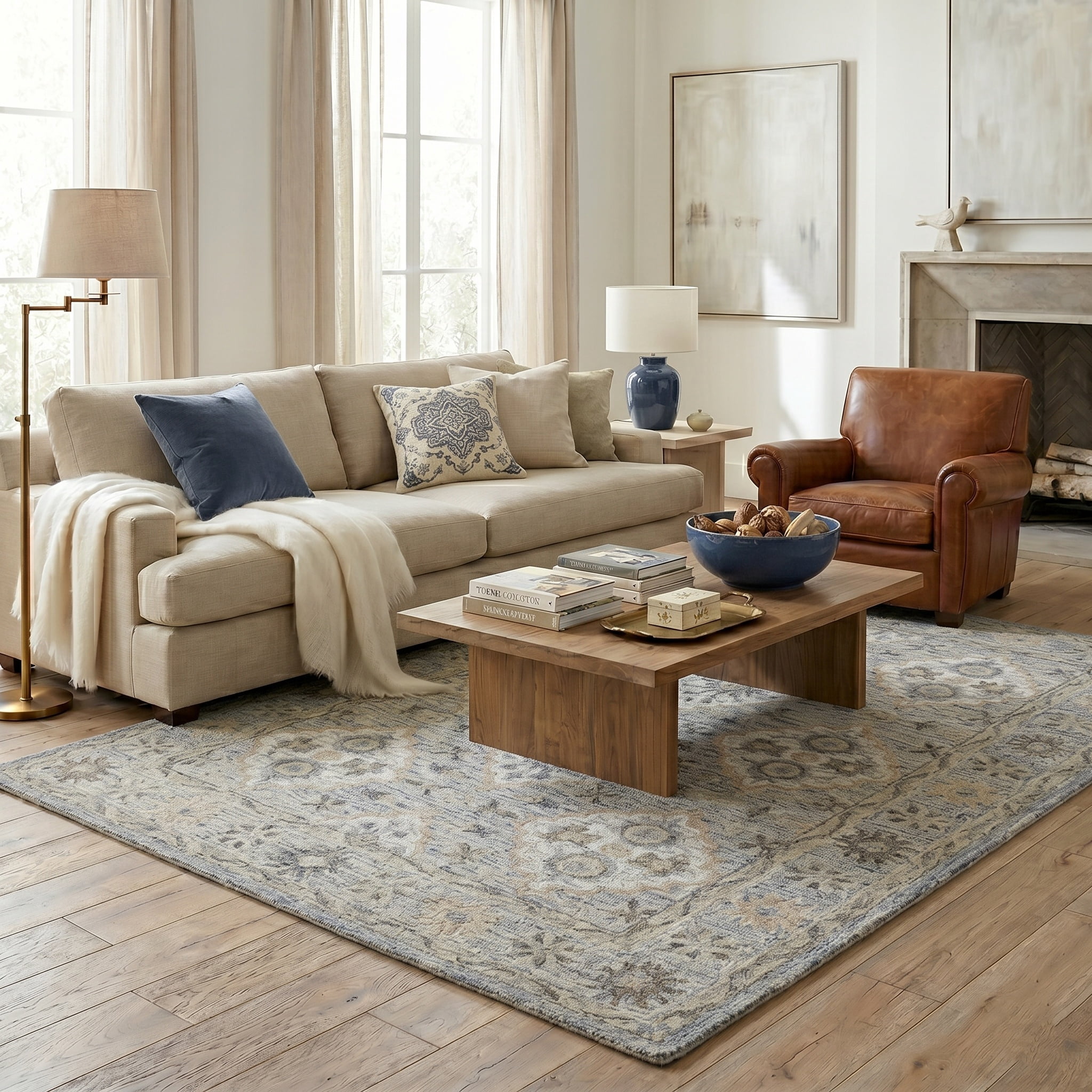 Ox Bay Epoch 5' x 7'9" Blue/Gray Floral Lattice Hand-Tufted Wool Blend Indoor Area Rug