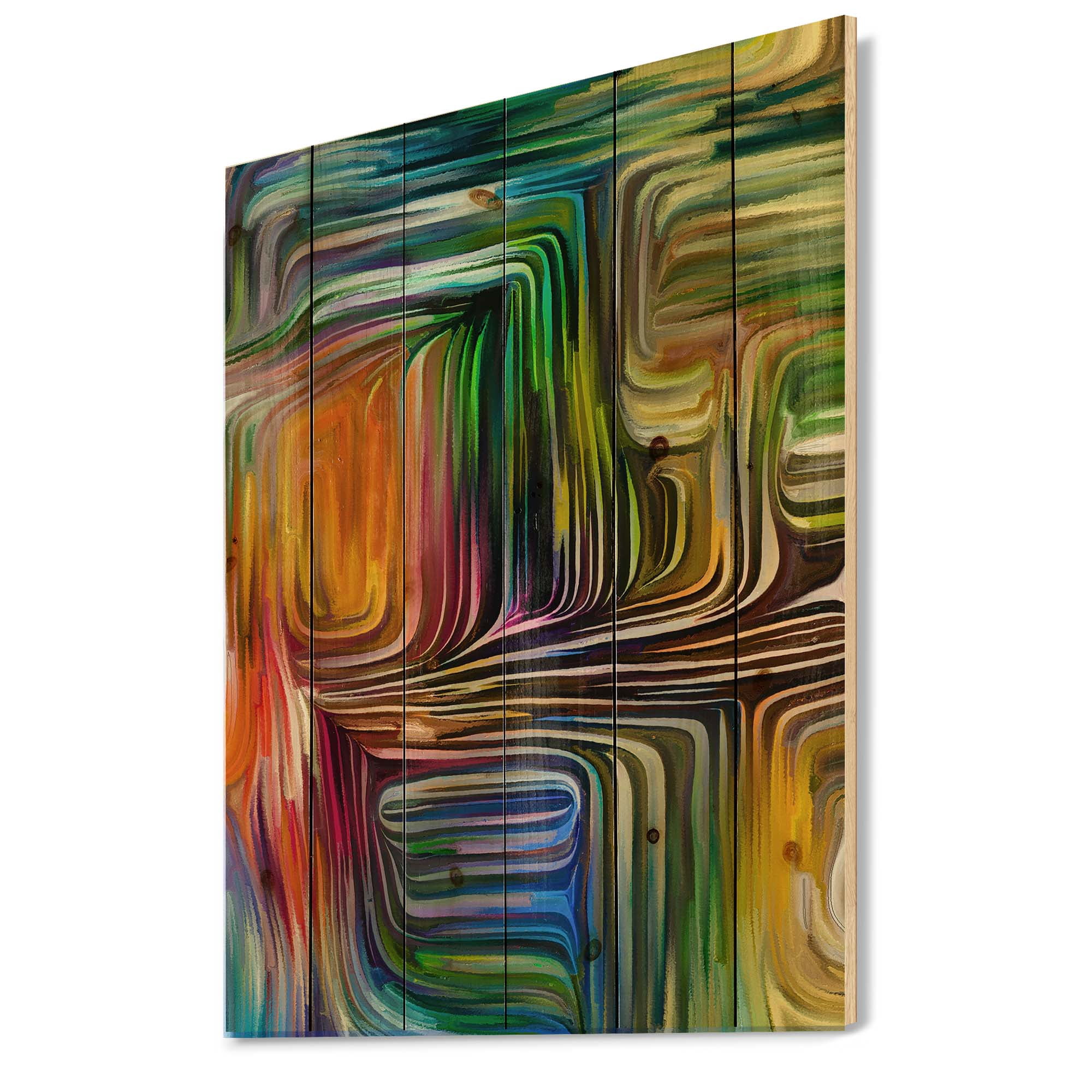 Designart 'Colour Spiral Fusion III' Modern Print on Natural Pine Wood