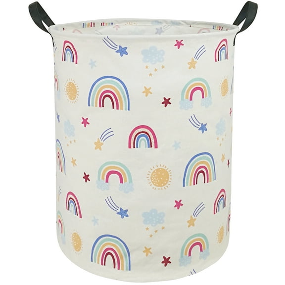 KUNRO 19.7" Kids Hamper Laundry Basket Gift Box Big Size Cotton Toys Organizer for Bedroom Nursery Home(Rainbow)