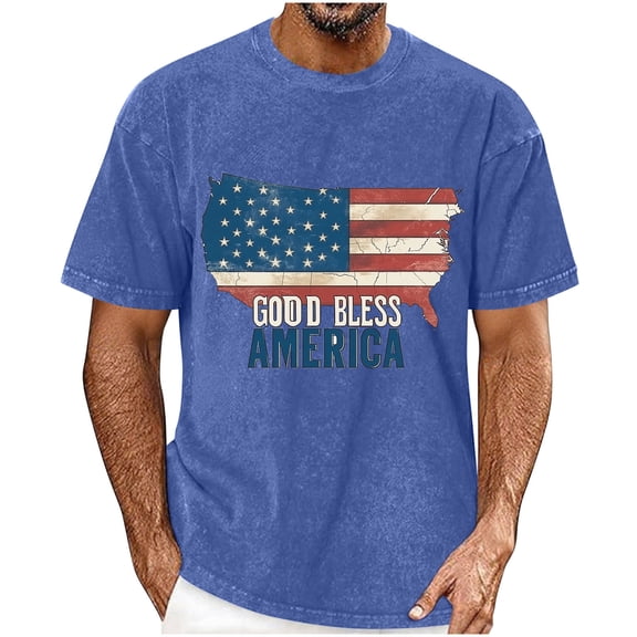JOANKDMI 4th of July T Shirts for Men Patriotic Print Crew Neck American Flag Short Sleeve Patriotic Shirt Independence Day Trendy Holiday Festival Wear