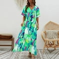 thumbnail image 2 of Wycnly Dresses for Women 2025 Summer Beach Fashion High Waist Loose Swing A Line Long Sundress Tie-Dye Print Short Sleeve V-Neck Maxi Formal Dresses for Women Green l, 2 of 5