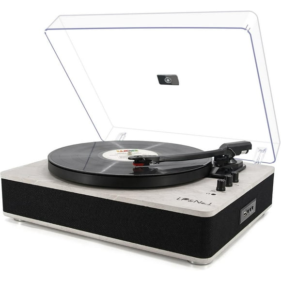 LP&NO.1 Record Player Wireless Turntable with Built-in Speakers (USB Play & Recording Belt-Driven Vintage Phonograph Record Player - Light Gray