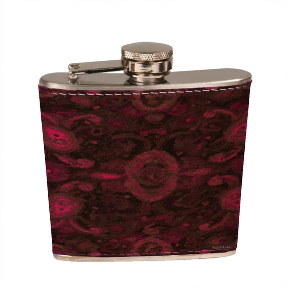 KuzmarK 6 oz. Leather Pocket Hip Liquor Flask - Paisley Pink Painting