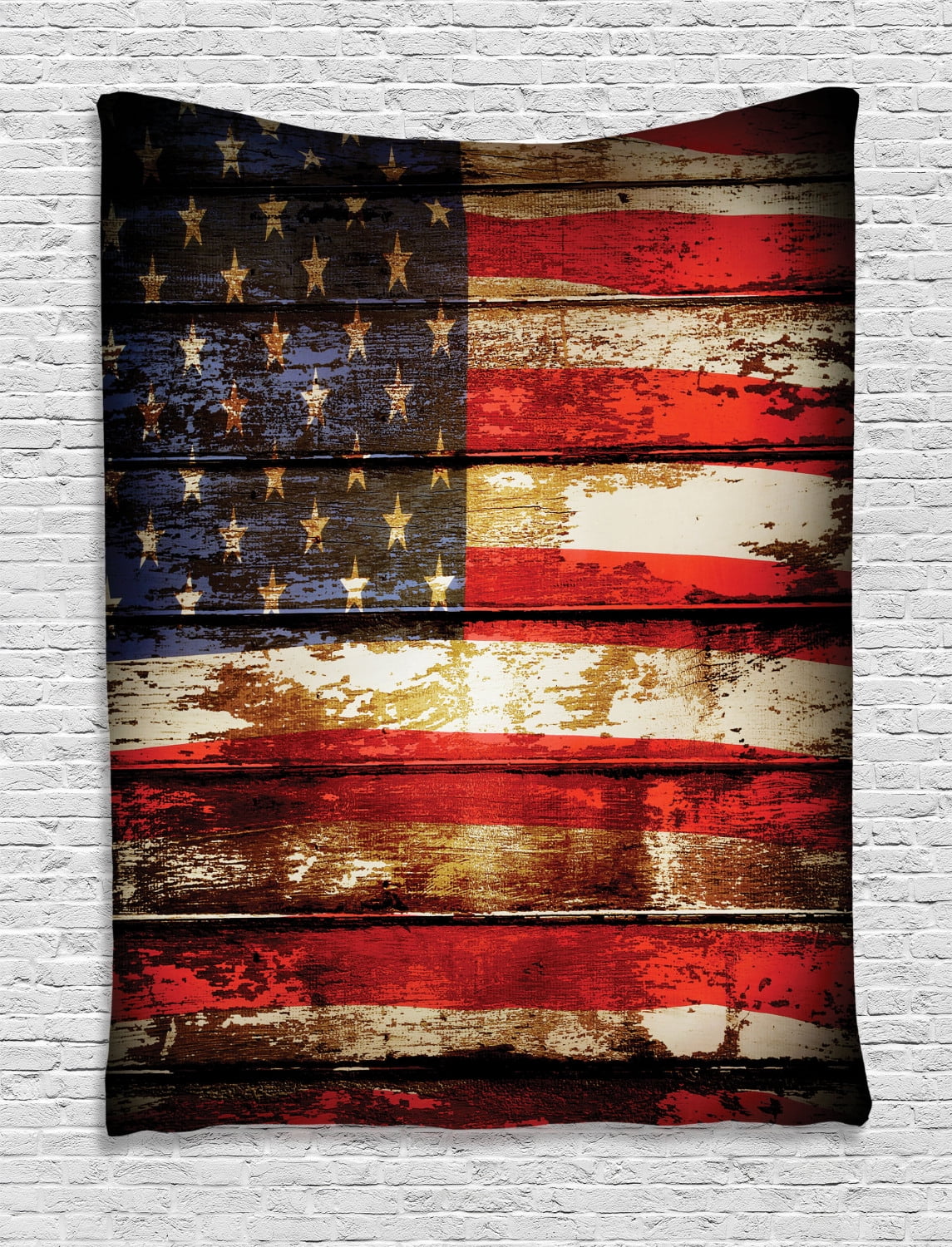 American Flag Tapestry, Us Symbolism over Old Rusty Tones Weathered