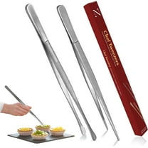 Namre' Tweezer Tongs for Cooking -Plating Tweezers - 2 Pack Stainless Steel Cooking Tongs - Thin Chopstick Tongs - Precise & Strong Chef Tweezers for Food & Small Objects - 12 Inch - (Silver)