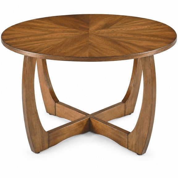 Mid Century Modern Round Wood Coffee Table, 33.5" Diameter Walnut Drum Coffee Table with Crossed Legs, Easy Assembly, Brown Walnut for Living Room