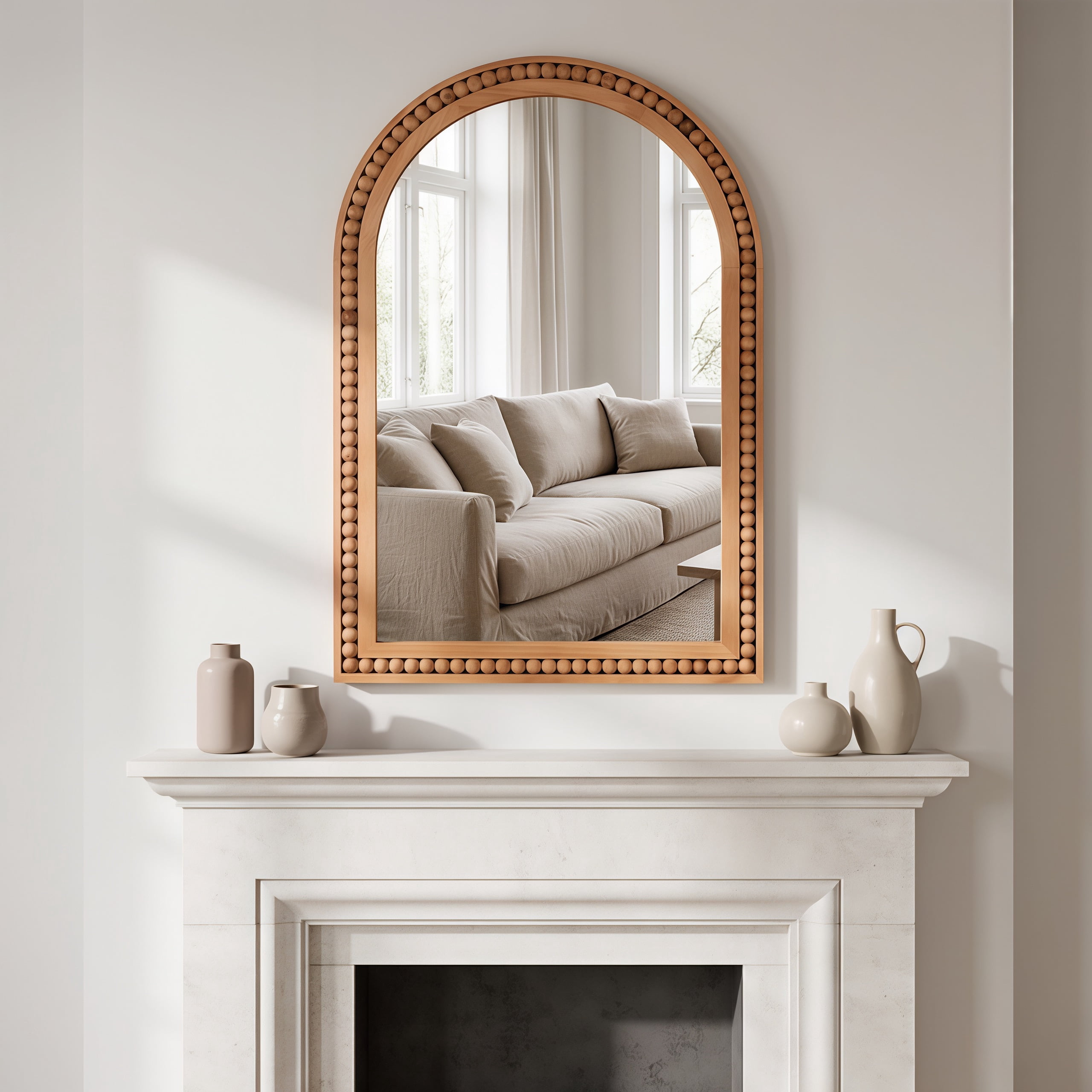 Leumius 30"x 20" Arch Wall Mirror Wall Mirror Rustic Wooden Frame Decorative Mirror for Entryway, Bathroom & Living Room,Brown