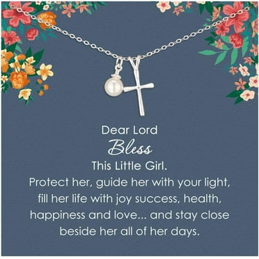 Women's Pearl Cross Necklace - First Communion, Baptism and Easter Gift for Godchildren