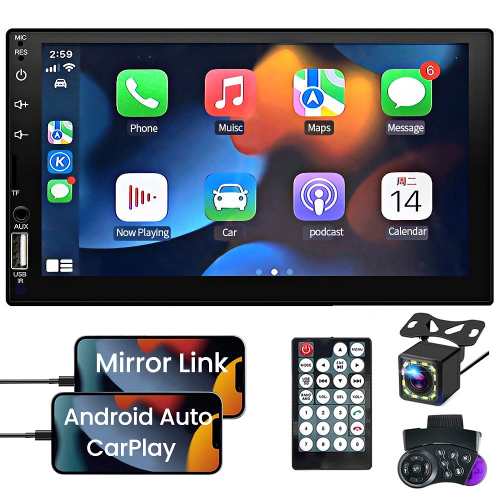 7 Inch Android Double Din Car Stereo with Bluetooth Touch Screen Car Radio MP5 Player GPS WiFi FM Mirror Link Android/iOS Backup Camera 