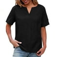 thumbnail image 2 of Frostluinai Linen Shirts for Women V Neck Short Sleeve Summer Tops Basic Solid Color Blouses Casual Dressy Vacation Travel Tee Shirts, 2 of 8