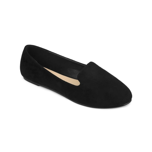 BLISSFUL STEP Ballerines pour Femmes en Faux Suède à Bout Rond à Enfiler Noires 7