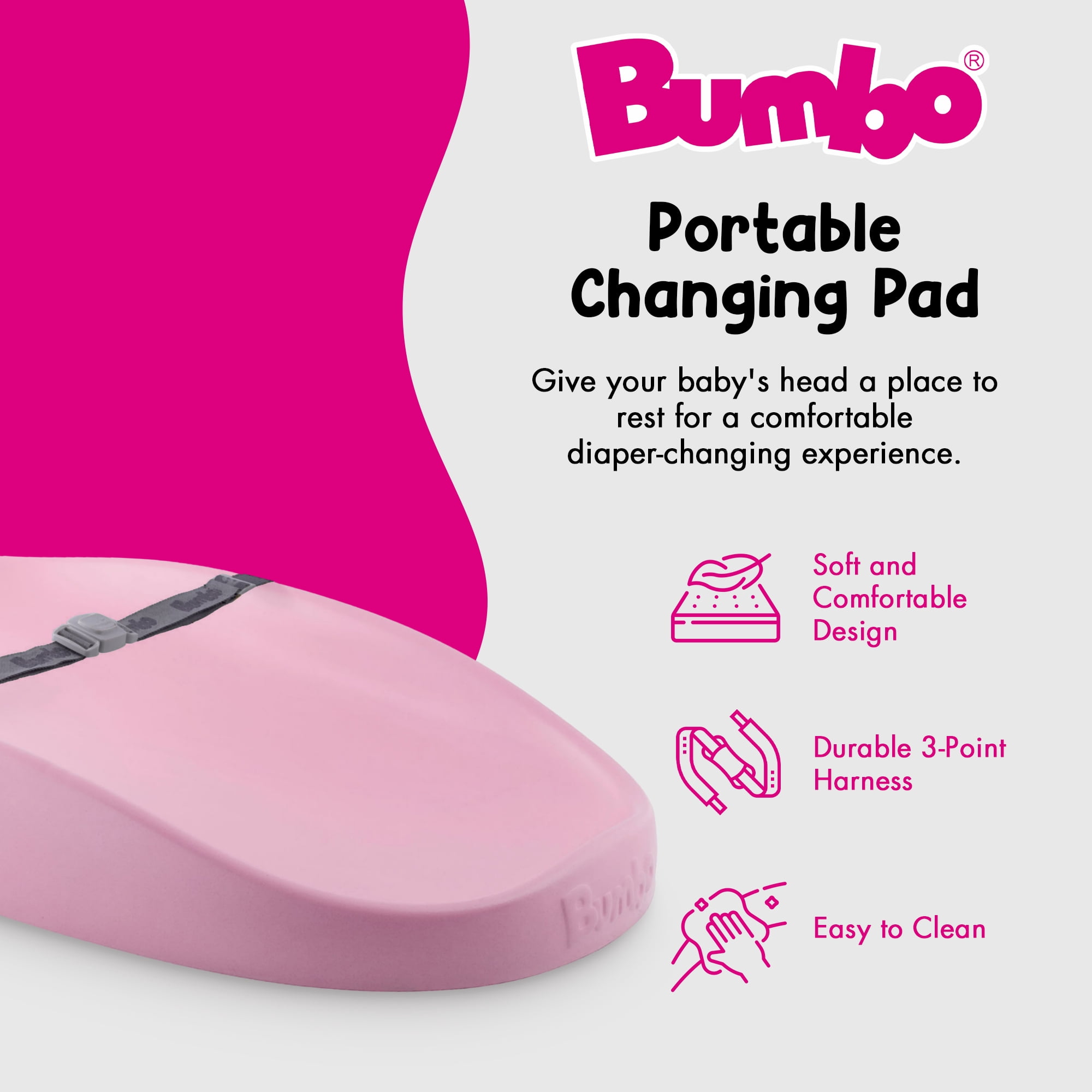 Bumbo Diaper Changing Pad, Contoured Support Baby Changing Mat, Pink