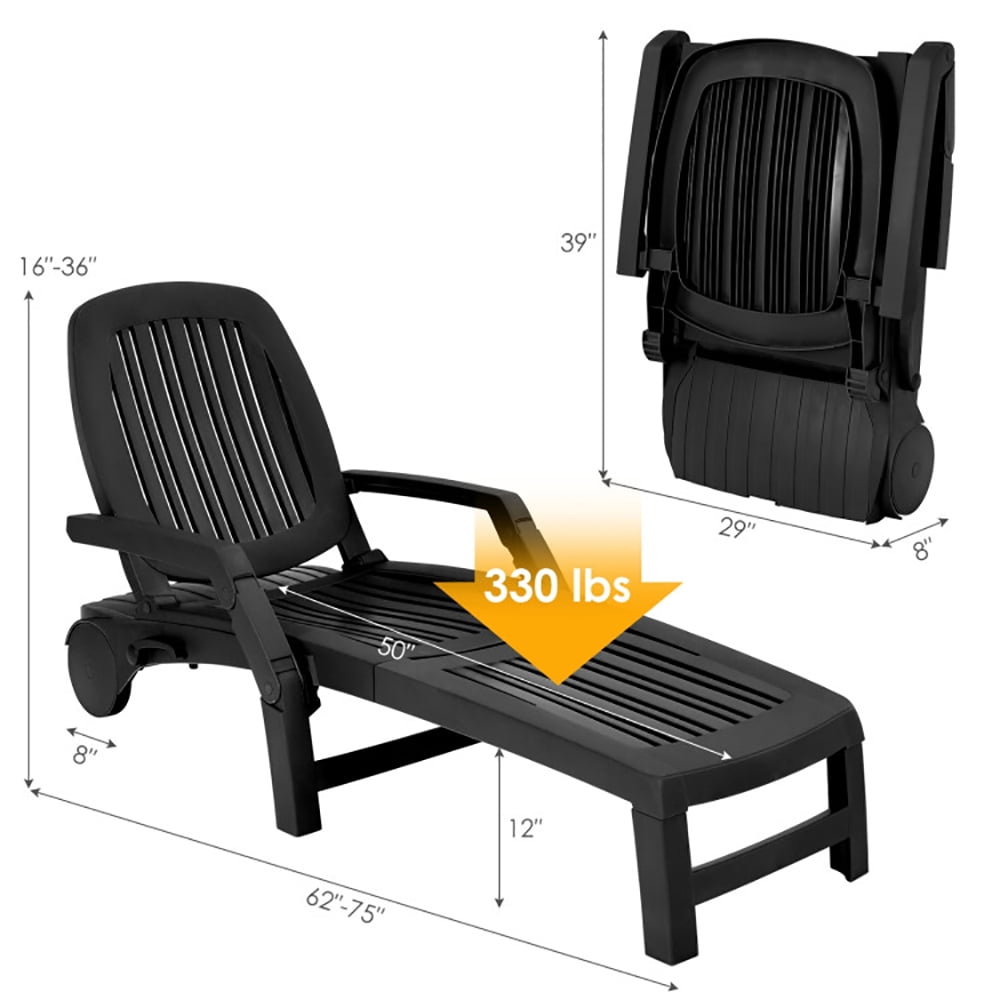 Aimee Lii Adjustable Patio Sun Lounger with Weather Resistant Wheels, Patio Loungers, Black Aimee Lii Adjustable Patio Sun Lounger with Weather Resistant Wheels, Patio Loungers, Black