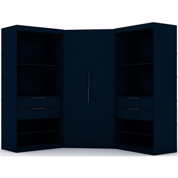 Manhattan Comfort Mulberry 3-Piece Wood Semi-Open Corner Closet Set in Blue