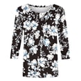 thumbnail image 5 of Idoravan 3/4 Sleeve Tops for Women Womens 3/4 Sleeve Tops Plus Size Fashion Floral Shirts for Women Fashion Women's Casual Printed Round Neck 3/4 Sleeve T-Shirt Fashionable Blouse Tops, 5 of 7