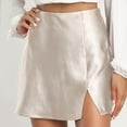 thumbnail image 3 of Riforla Women's Basic High Waist Solid Satin Bodycon Mini Pencil Skirt Skirts for Women Beige S, 3 of 7