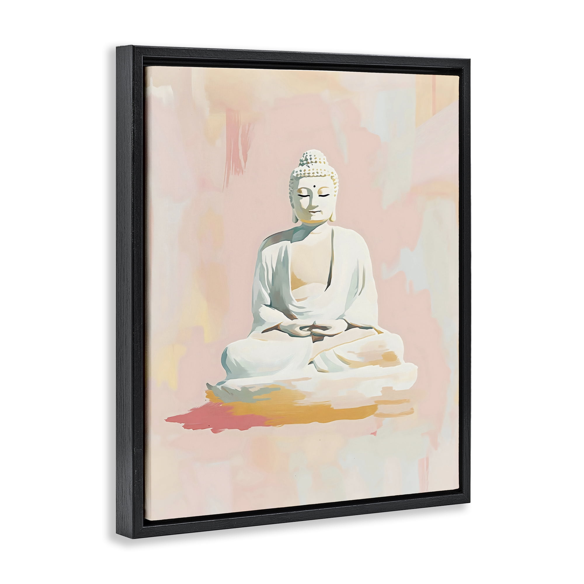 Stupell Industries Pastel Buddha In Quiet Meditation Black Framed Floater Canvas Wall Art, design by The Prints Vibe