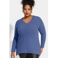 thumbnail image 6 of CASSIE LIZ Plus Size Tops 3X Long Sleeve Fall Womens Shirts Fashion V Neck Blue Tunics Waffle Knit Tee Loose Fit Winter Blouses Casual Slit Hem Pullover 3XL 22W 24W, 6 of 8