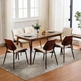 thumbnail image 4 of Dining Chairs Set of 4, Mid-Century Modern Upholstered Retro PU Leather Kitchen Chairs with Walnut Bentwood Back and Metal Legs Adjustable Feet for Kitchen Dining Room, Beige Shell Strips, 4 of 7